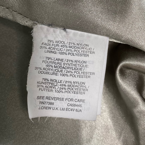 J. Crew Chateau Parka Italian Wool Stadium Cloth Coat B3901 Gray Nello Gori Sz 0 - Picture 9 of 9